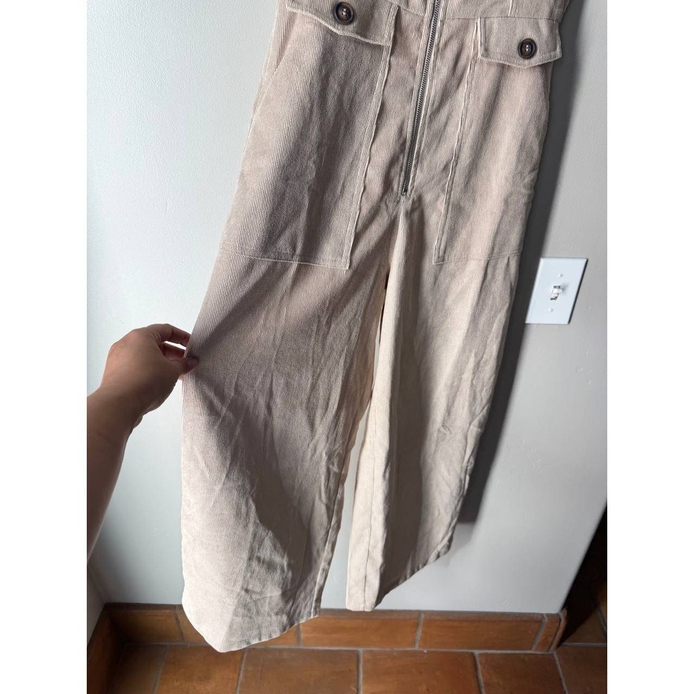 Nasty Gal Cream Corduroy Wide Leg Jumpsuit 4 Sweetheart Zip Y2K Cottagecore - Picture 6 of 7